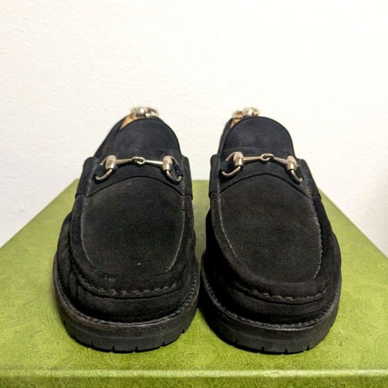 マカン　GUCCI　ホースビットローファー　スエード　黒　41 1/2