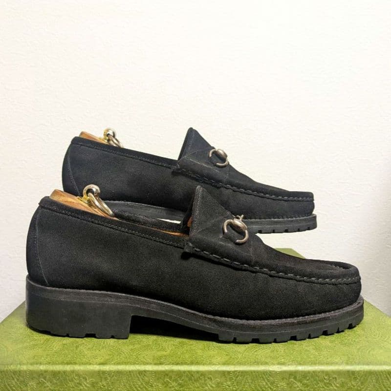 マカン　GUCCI　ホースビットローファー　スエード　黒　41 1/2