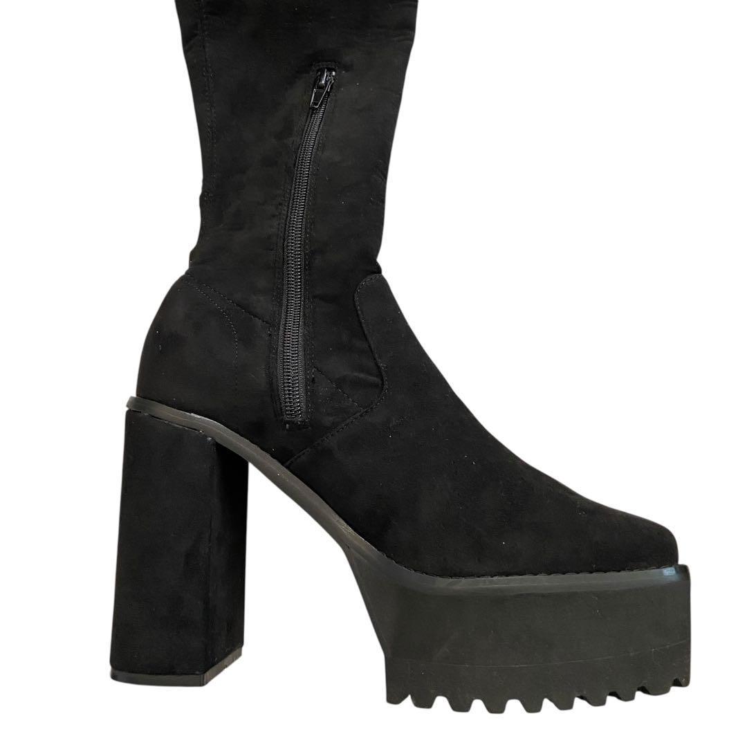 さ*ら様 ✨美品✨エモダ/タンクバルキーロングブーツ/ニーハイブーツ/ブラック/