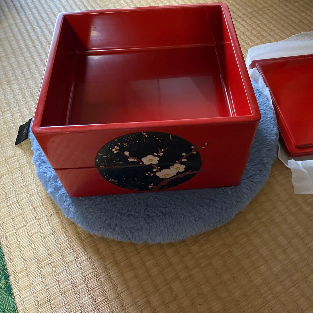 漆器 重箱 赤色 花柄