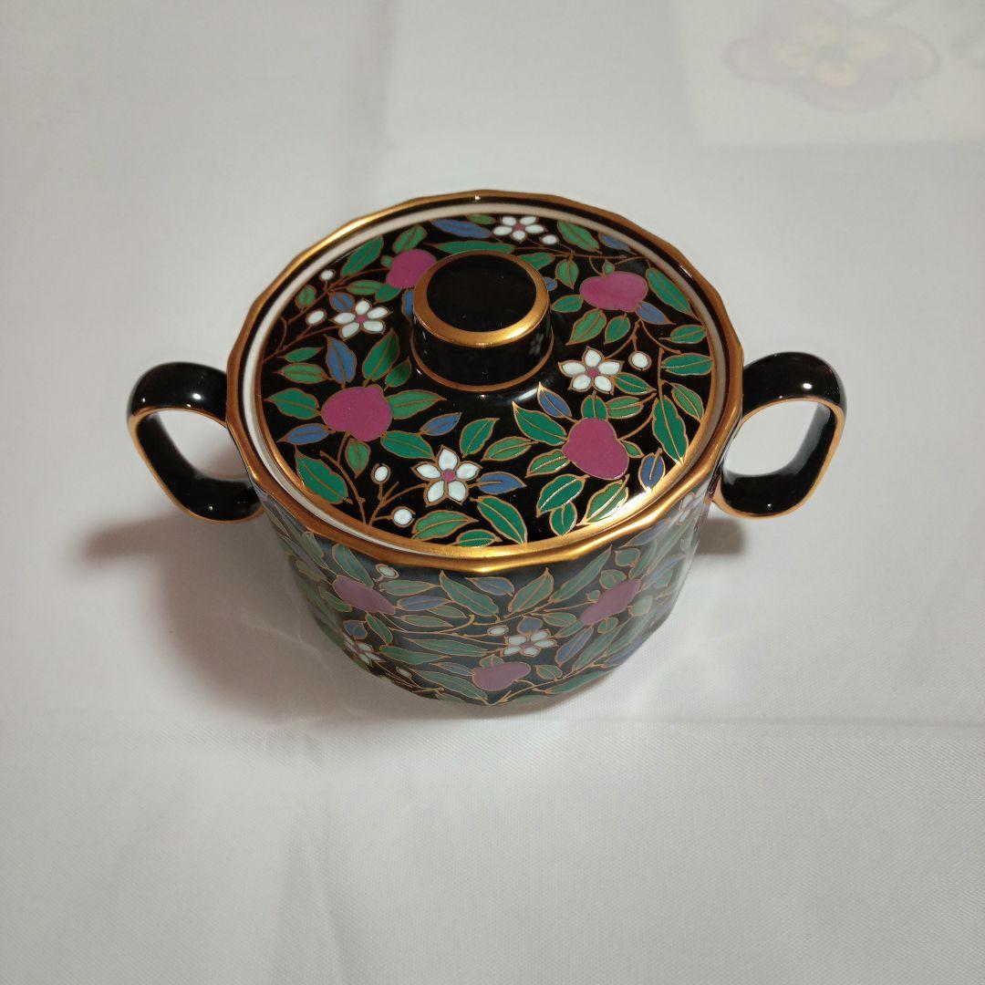 【 中山陶器 宮内庁御用達 】 黒釉桃花ティーセット