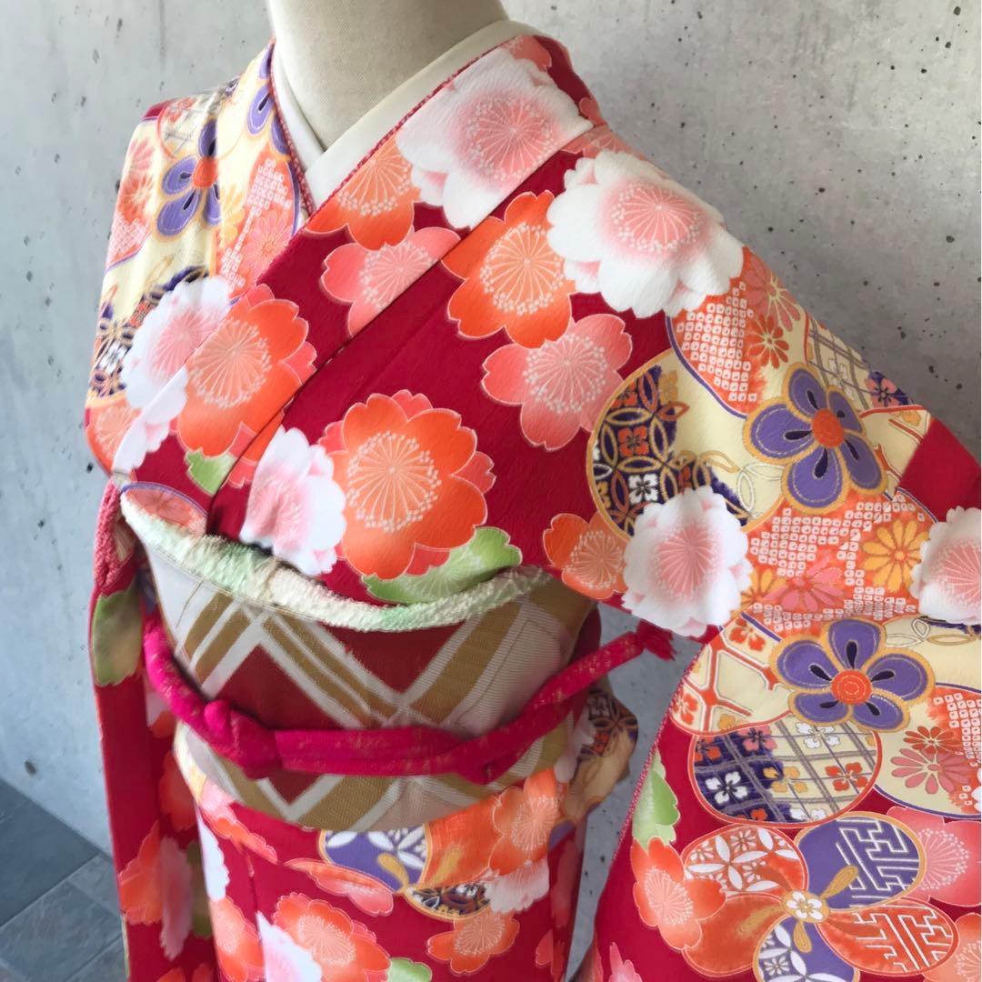 【乙葉】化繊　二尺袖　振袖　花柄　子供向け