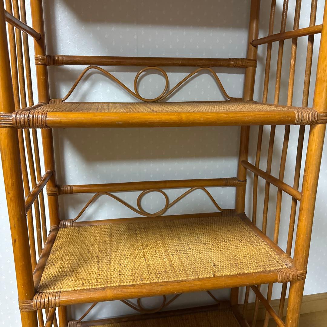 【状態良好 ❗️】昭和レトロ ラタン 藤 アーチ型4段ラック／収納棚