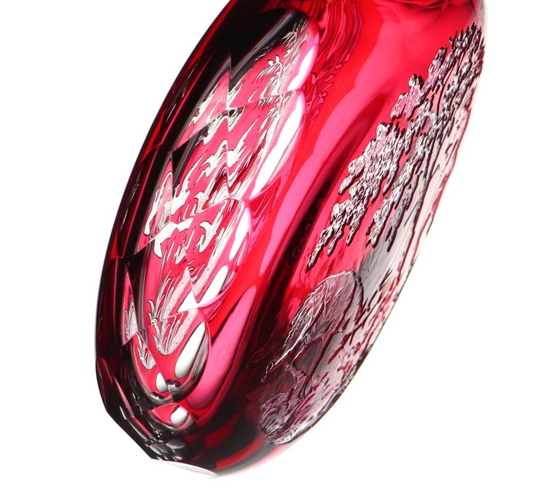 オールド・サンルイ 美品 ルビー被せクリスタル カメオ彫刻 香水瓶 二つの情景