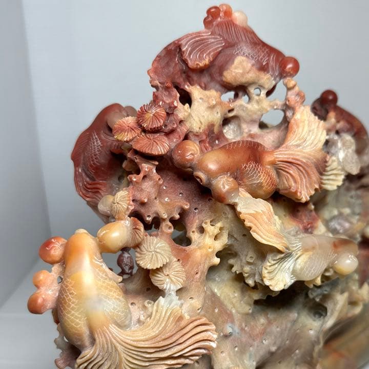 中国古玩 中国美術 石彫 金魚 置物