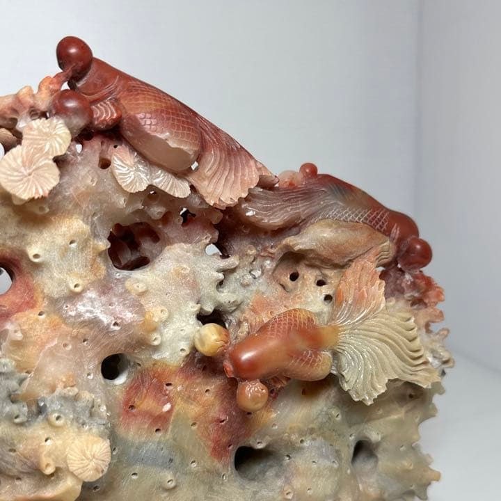 中国古玩 中国美術 石彫 金魚 置物