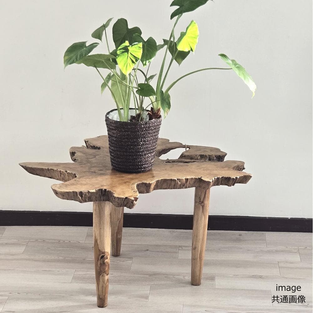 在庫処分 １点もの 木製 テーブル チーク材 天然木 一枚板 切り株 根 B-5