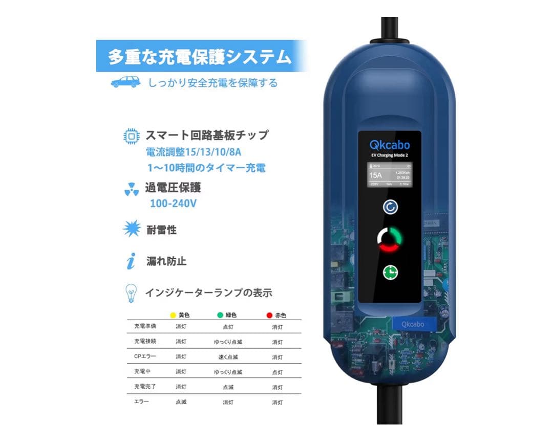 電気自動車 EV充電用ケーブル 100V/200V、8A/10A/13A/15A