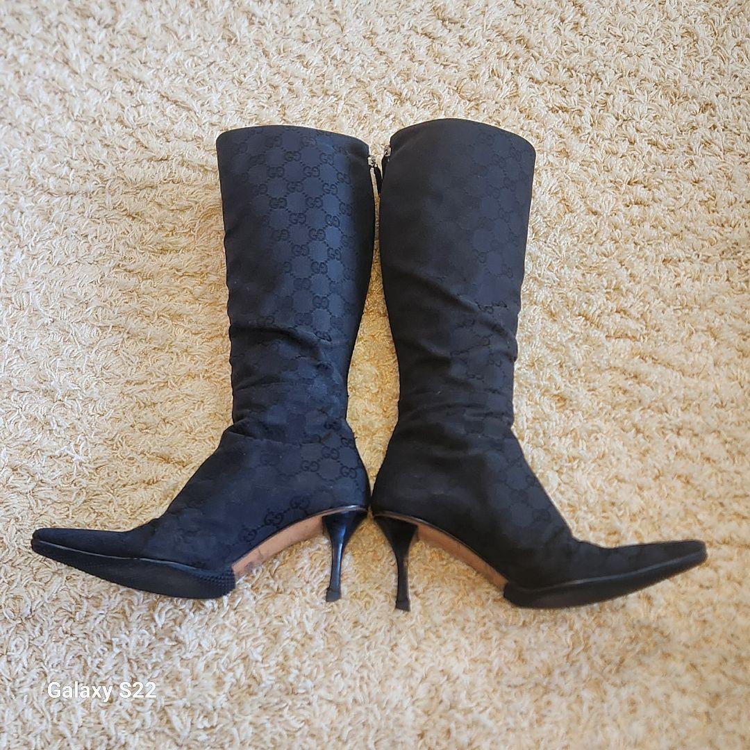 GUCCIグッチGGマーク柄 黒ロングブーツ