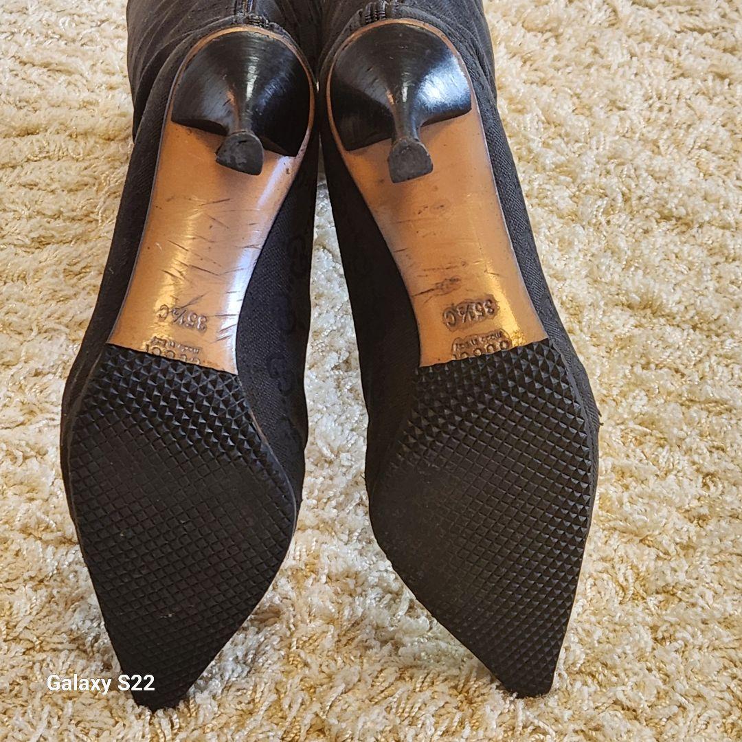 GUCCIグッチGGマーク柄 黒ロングブーツ