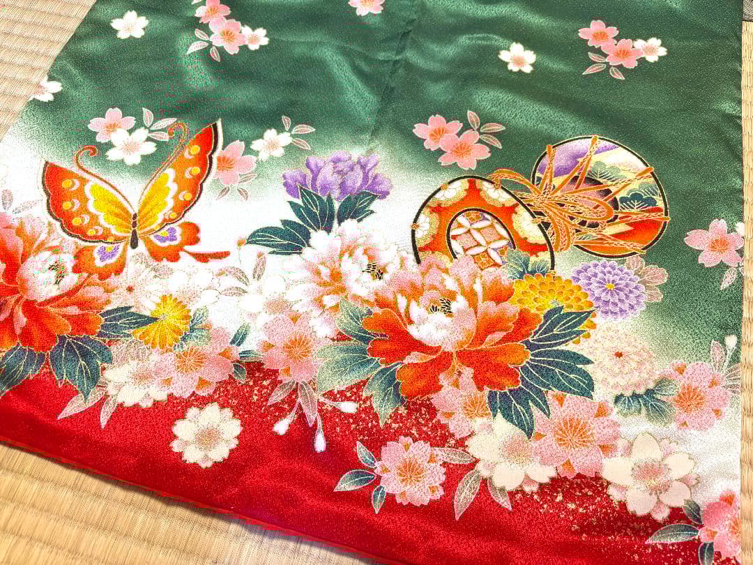 七五三　女児着物襦袢帯3点セット　緑