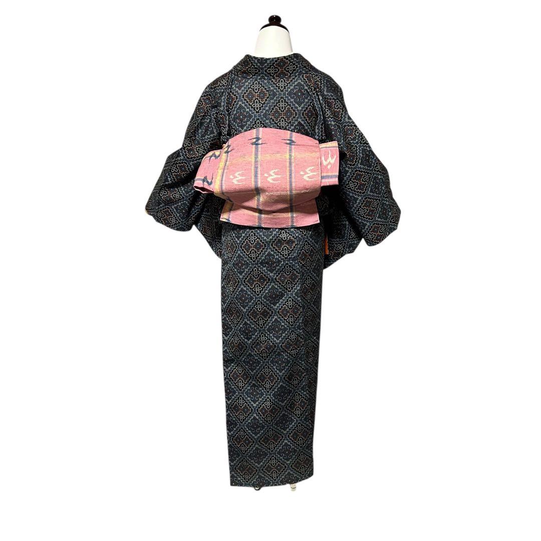 ト*ー様 未使用近い　美品　袷　正絹　上質紬　龍郷柄　小紋　フルセット　琉球絣柄