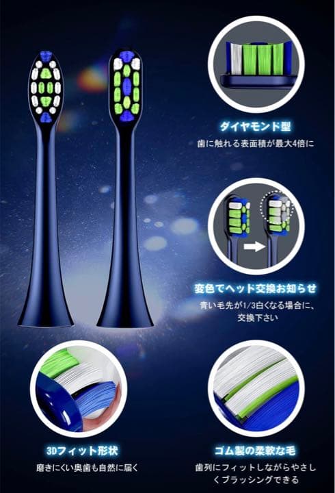 電動歯ブラシ 超音波式 SNK01ネイビー 替えブラシ4本(12ヶ月分) セット