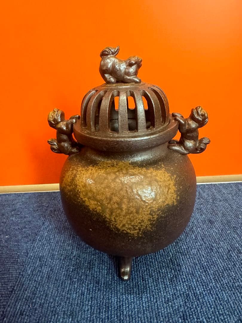1769 備前焼　武蔵銘　獅子三足　香炉