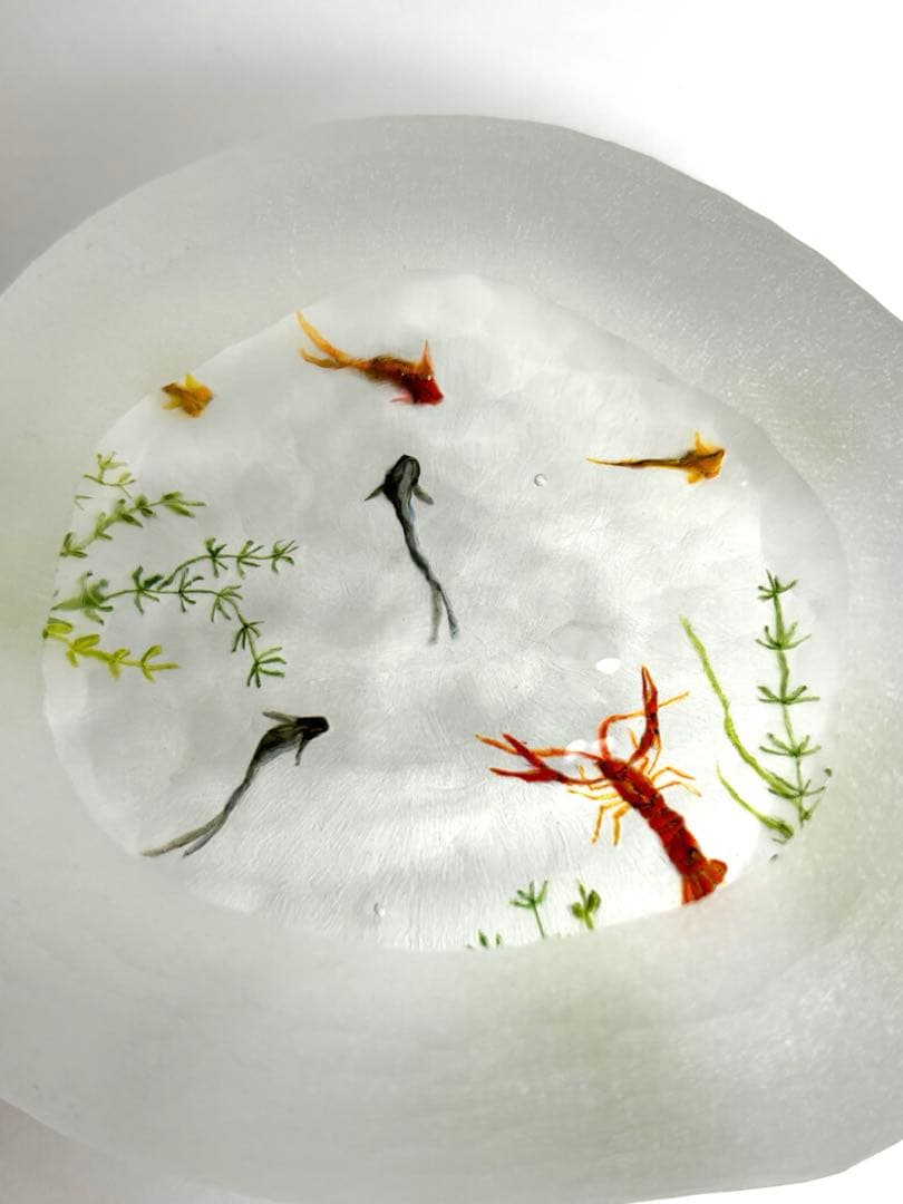 久保裕子さん作　ガラス　ザリガニ　魚　水草　ペーパーウェイト　文鎮　オブジェ