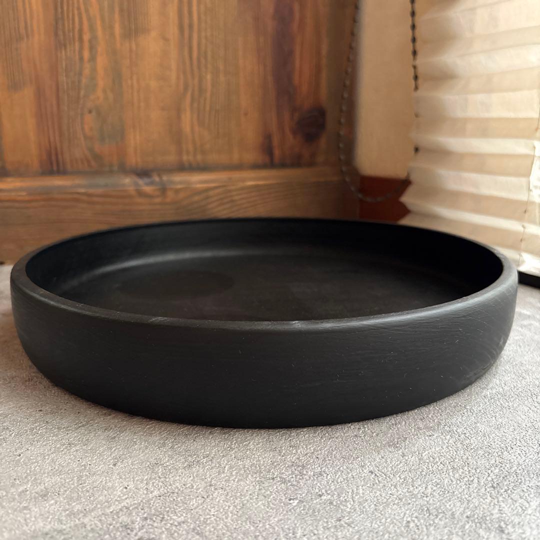 アンティーク 丸盆 くり抜き盆 木製 ビンテージ ブラック お盆 トレー