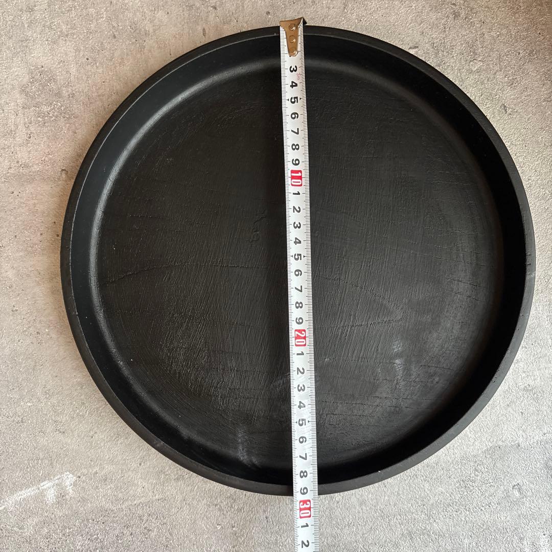 アンティーク 丸盆 くり抜き盆 木製 ビンテージ ブラック お盆 トレー