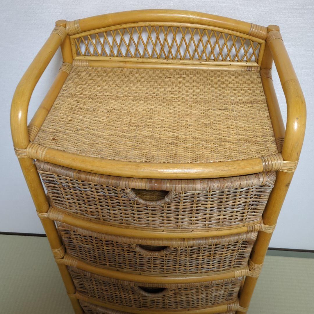 ヴィンテージ、昭和レトロラタン4段チェスト 、ナチュラル アジアン家具 、籘家具