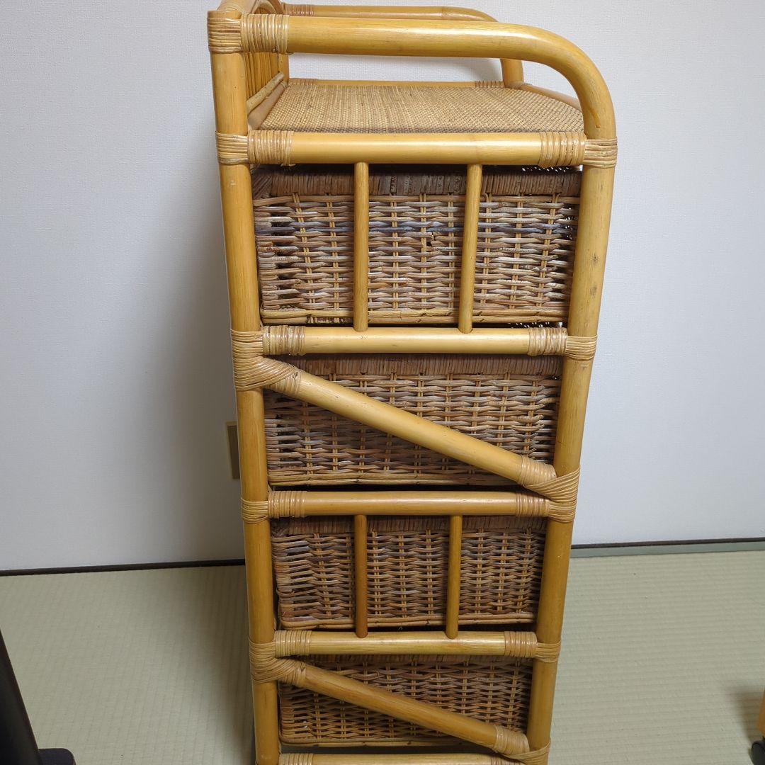 ヴィンテージ、昭和レトロラタン4段チェスト 、ナチュラル アジアン家具 、籘家具