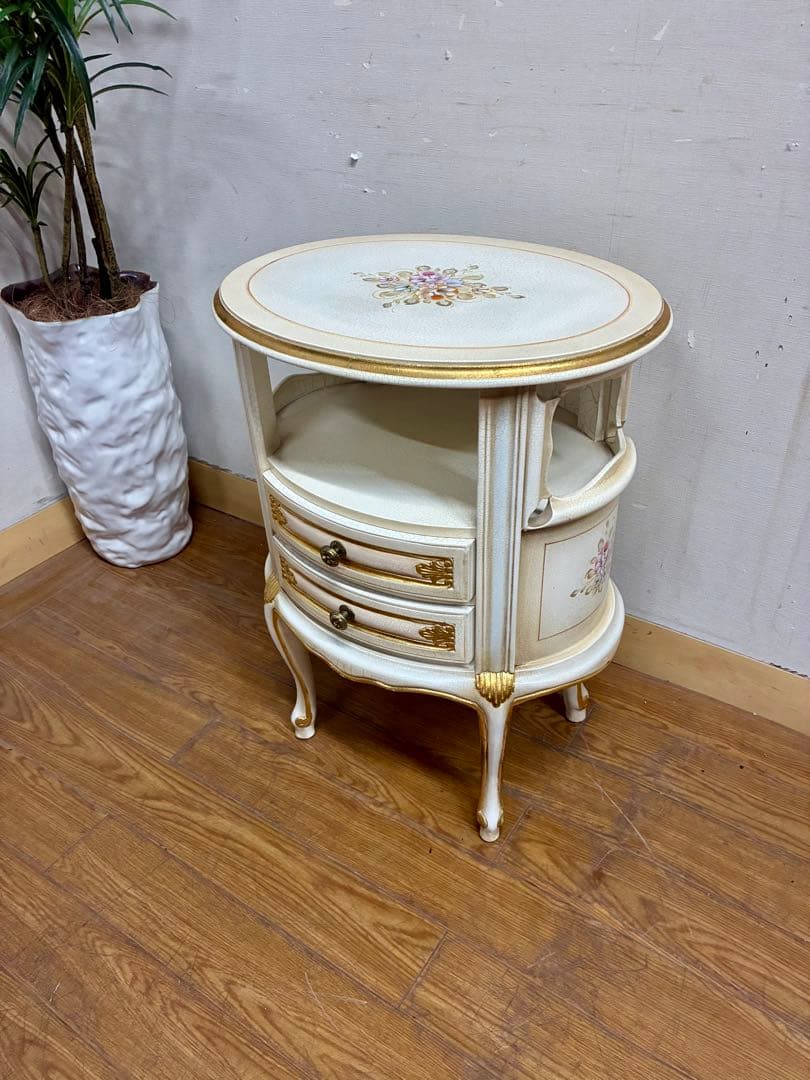 管386☆イタリア製☆ロココ調☆姫系☆ヒビ加工☆サイドテーブル☆コンソール