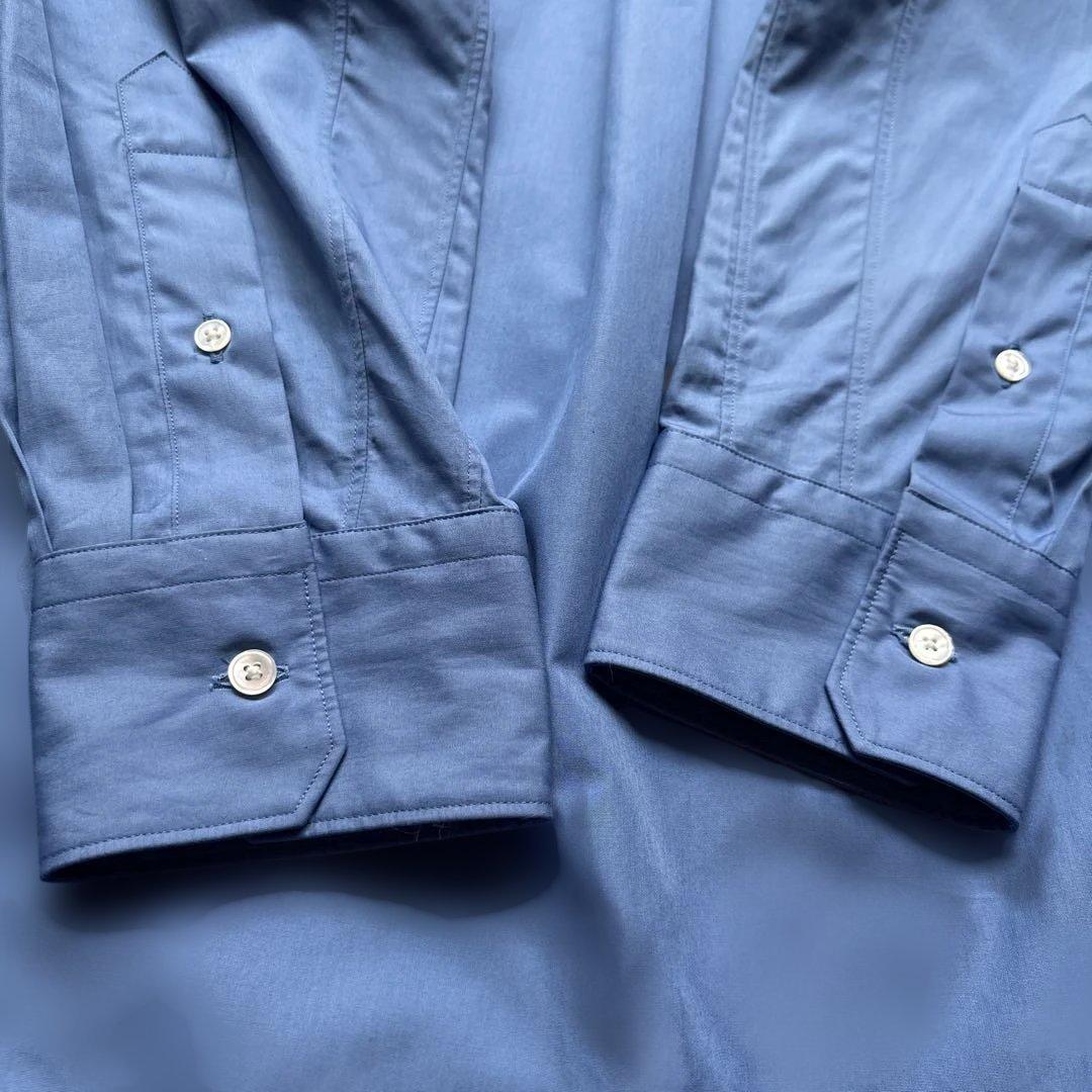 新作未使用級✨ LOEFE コットン ブロード バンドカラーシャツ コバルト 1