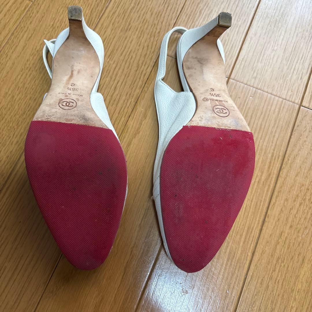 CHANEL ホワイト ビジュー スリングバックサンダル