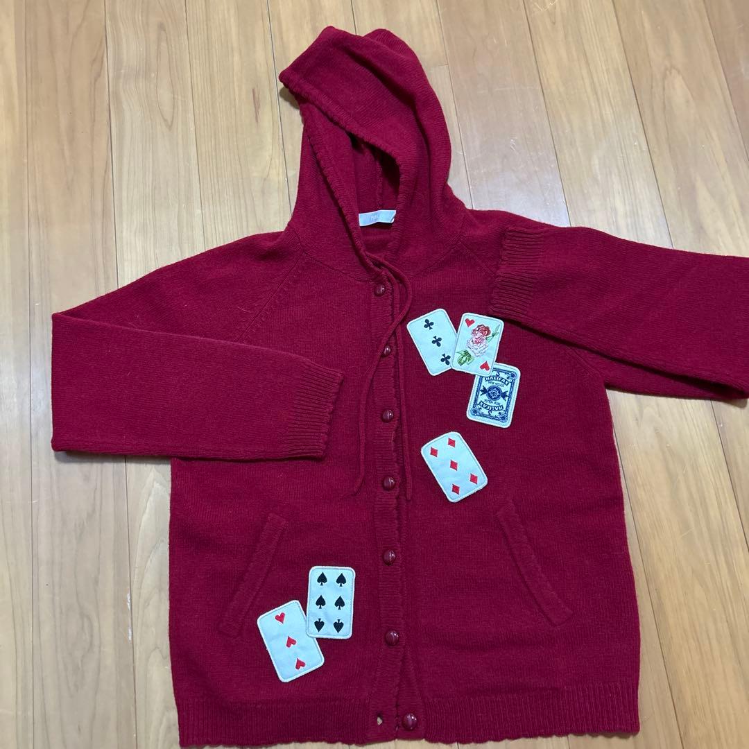 Pink House フード付き赤カーディガン