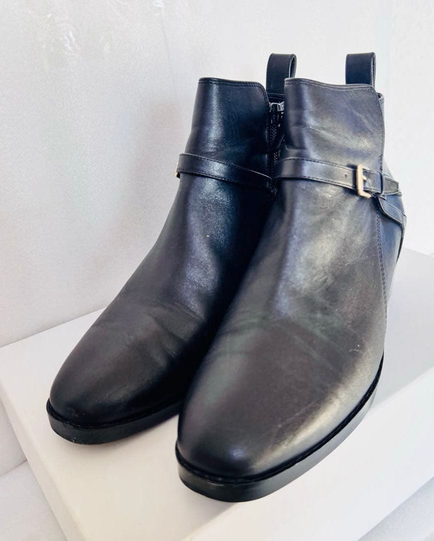 【極美品】COLE HAAN レザー ショートブーツ 23cm 黒 箱付　秋冬