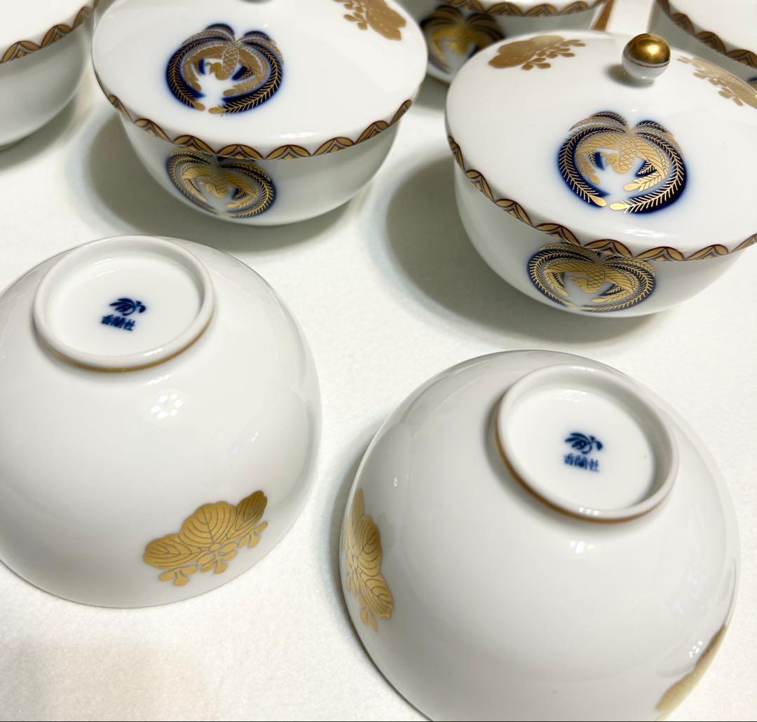 香蘭社 有田焼 蓋付汲出碗 5客 色絵金彩桐鳳凰文 煎茶碗揃 13客 和食器