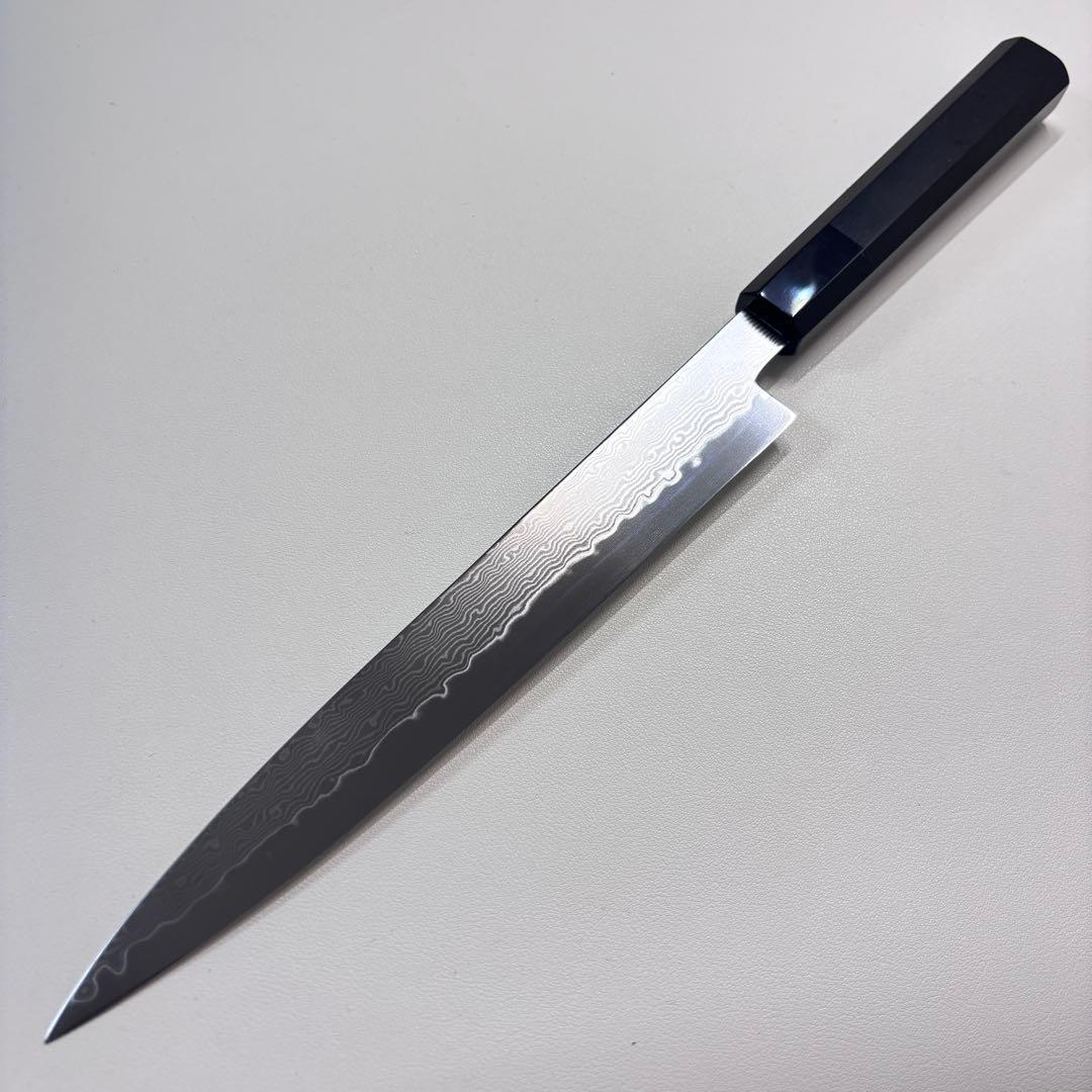 240mm 柳刃包丁　ダマスカス黒檀 本水牛八角柄　刺身包丁 和包丁︓