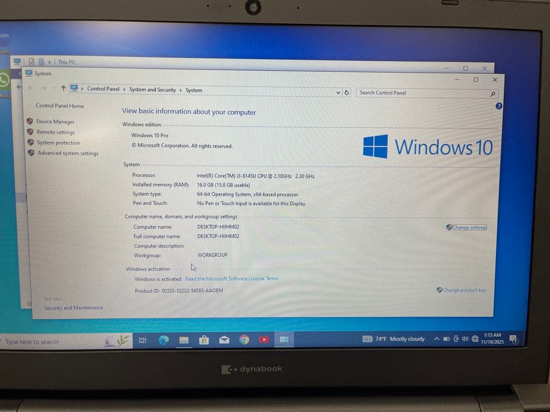 TOSHIBA Dynabook 15.6インチ ノートPC