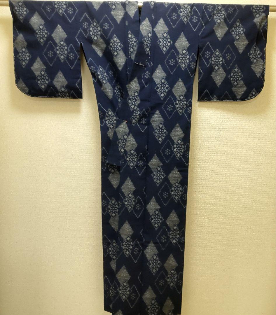 木綿　久留米絣　手織菱花織り出し　着物（９８８）