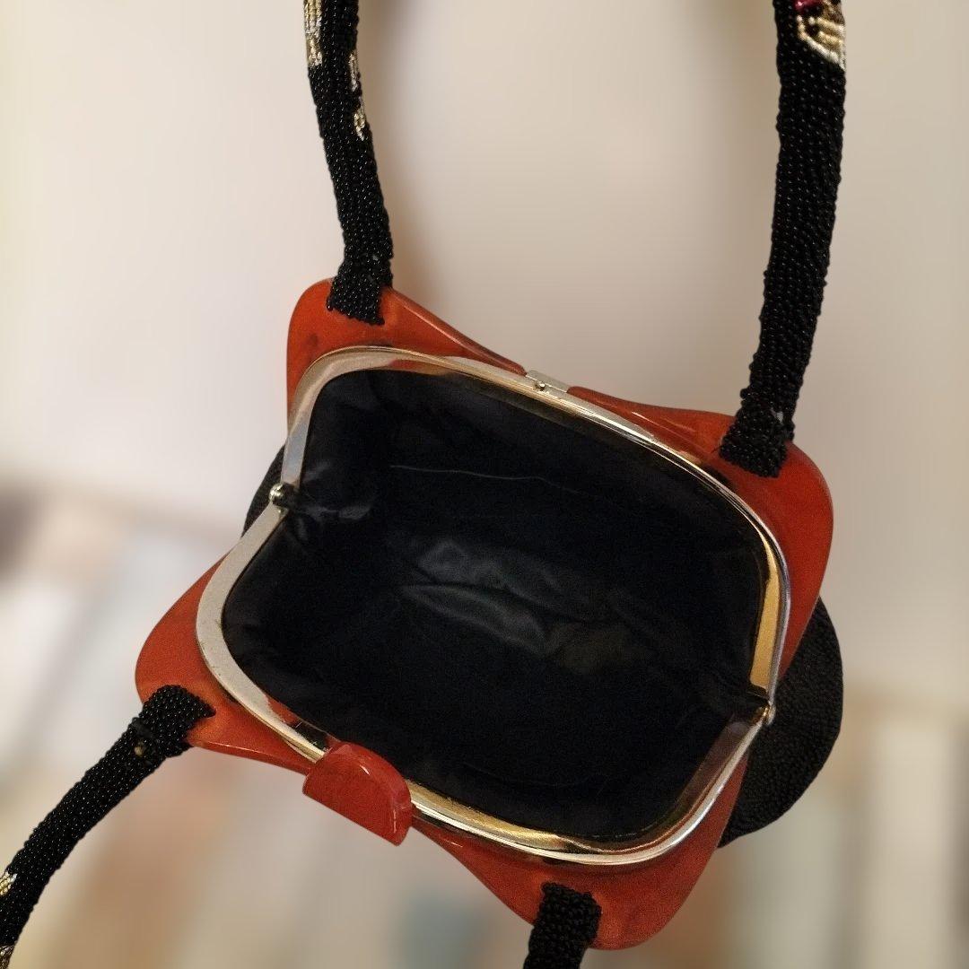 d*9様 ビーズ総刺繍/花柄 ボタニカル柄/べっ甲調がま口　ハンドバッグ ビーズ