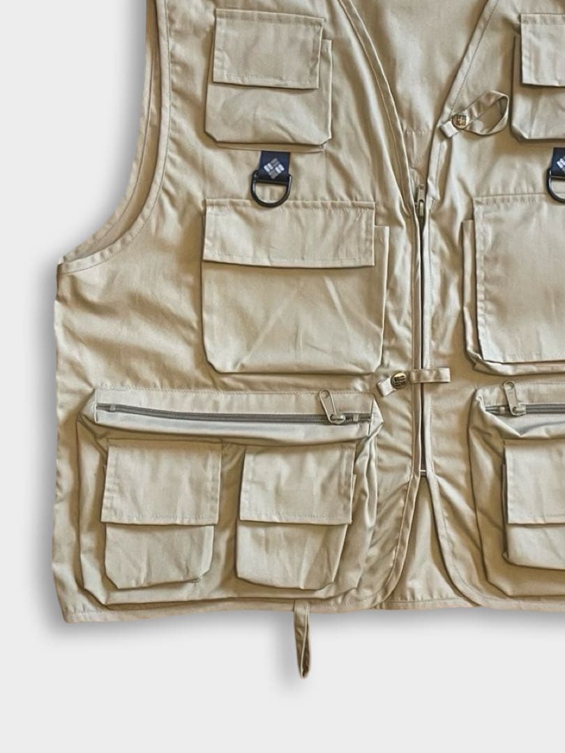 90s Columbia PFG ベージュ フィッシングベスト 6ポケット 美品