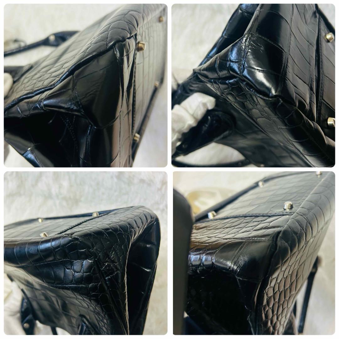 FULRA フルラ 本革 レザーハンドバッグ クロコ型押し ブラック