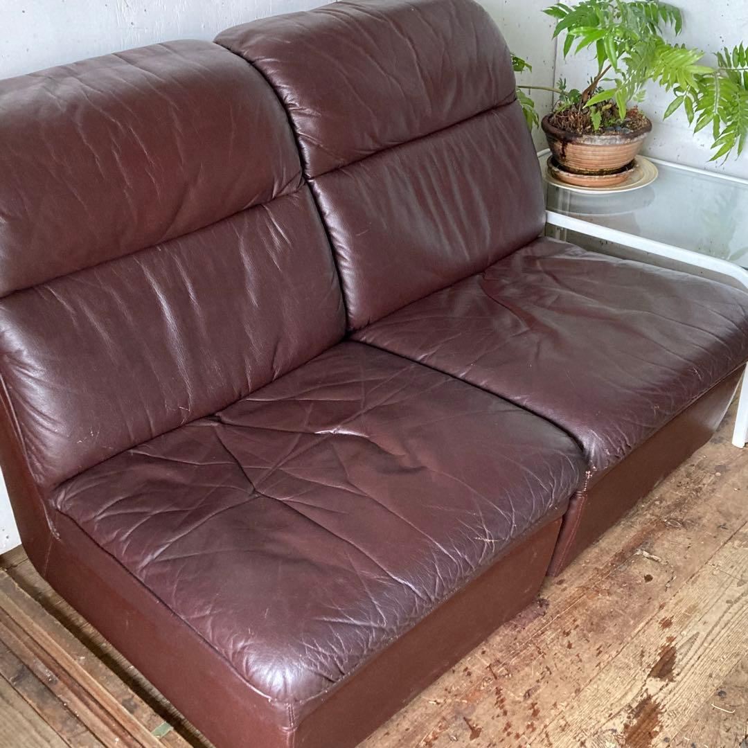 2脚セット 国産ヴィンテージ レザーソファ レトロ