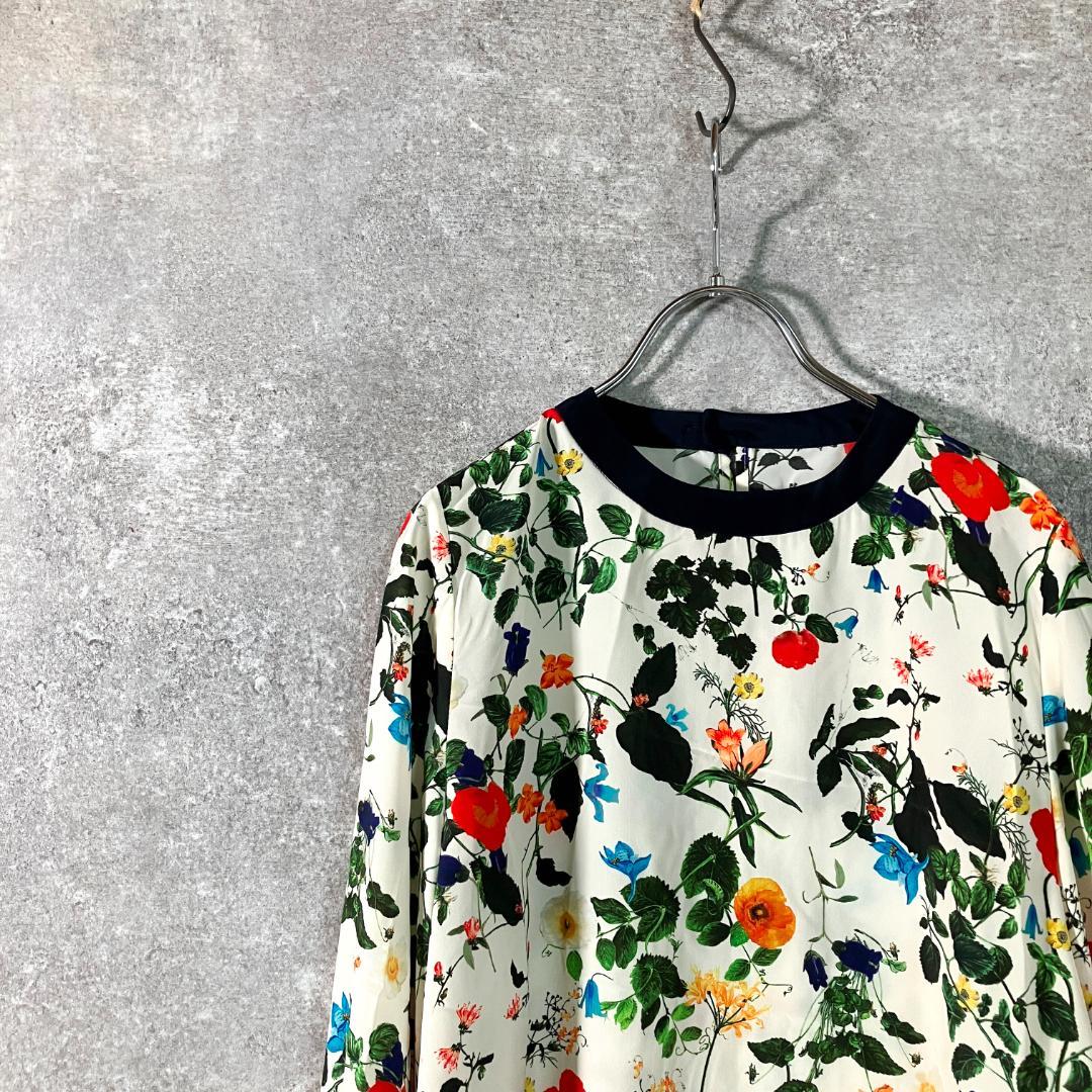 NOISE MAKER　ブラウス　アイボリー　ネイビー　花柄　丸ネック　長袖