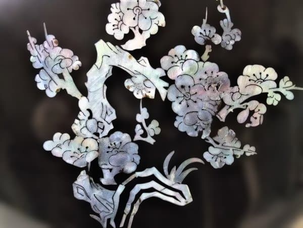 八角形 漆器 菓子器 花模様 青貝 螺鈿 菓子器 天然木 本漆器 逸品 未使用