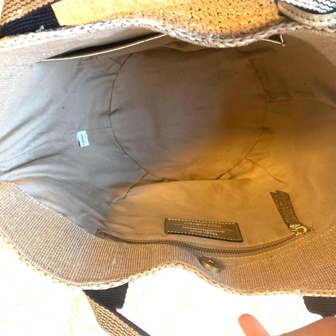 美品　VIOLAd'ORO ヴィオラドーロ　ラフィア　カゴバッグ　革　天然素材