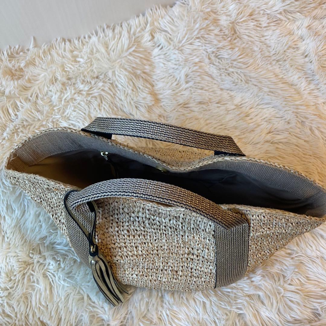 美品　VIOLAd'ORO ヴィオラドーロ　ラフィア　カゴバッグ　革　天然素材