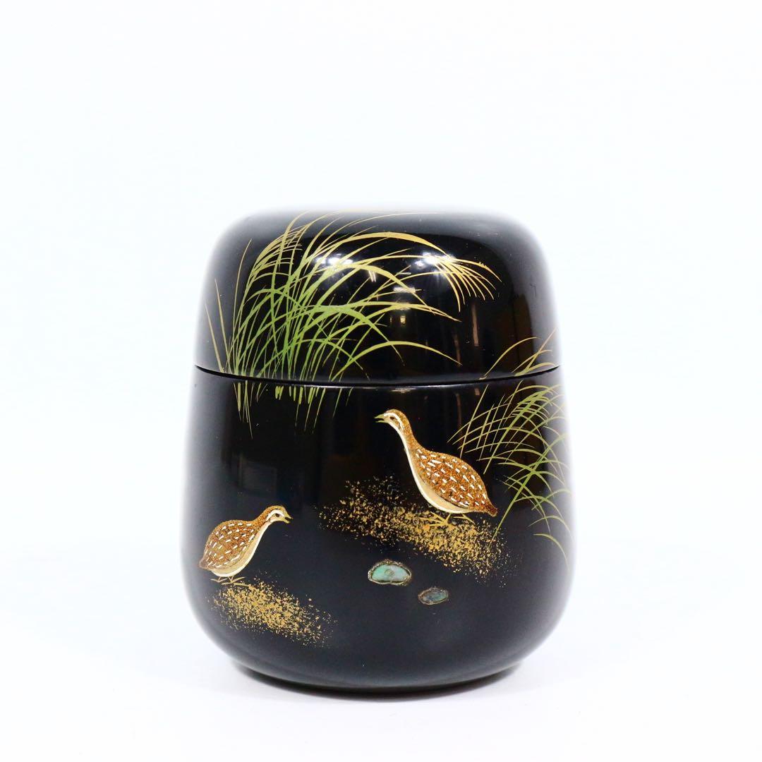 峯清 鳥蒔絵 四種茶器 共箱 螺鈿細工入 木製 棗 茶道具