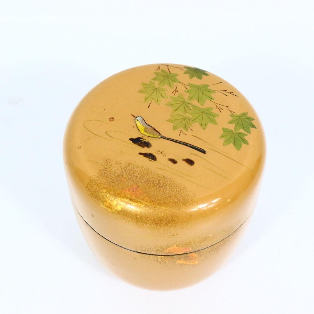 峯清 鳥蒔絵 四種茶器 共箱 螺鈿細工入 木製 棗 茶道具