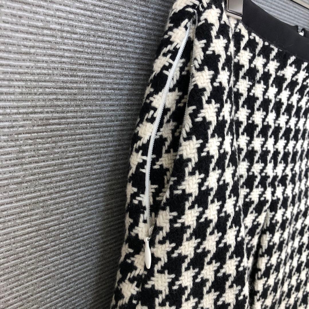 PEARLY GATES 千鳥格子柄 ウール フレア ミニスカート 0 ブラック