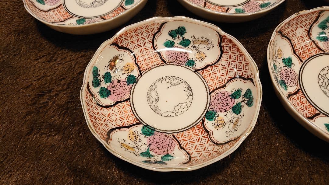 古伊万里　伊万里　色絵　華の図　なます皿　菓子皿　５客