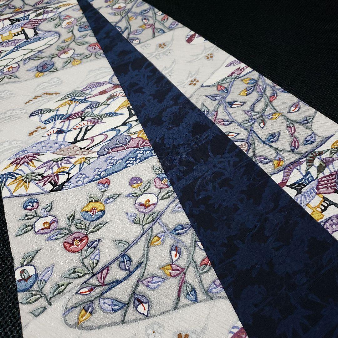 半幅帯 正絹 リバーシブル 紅型 丹後ちりめん 藍染め結城紬