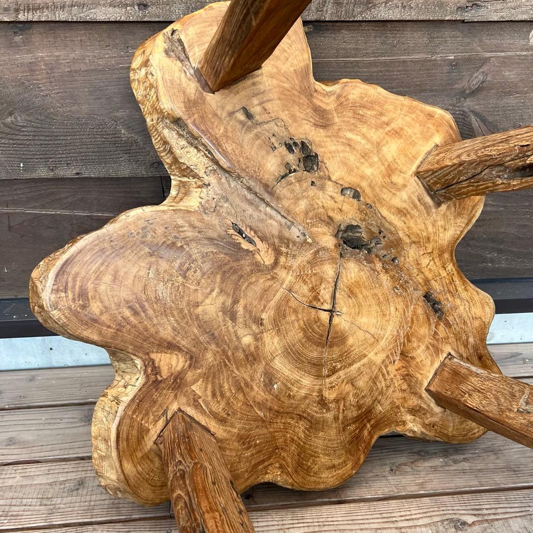 極厚 希少木材 オールドチーク材 切株テーブル 73cm ちゃぶ台 無垢材 机