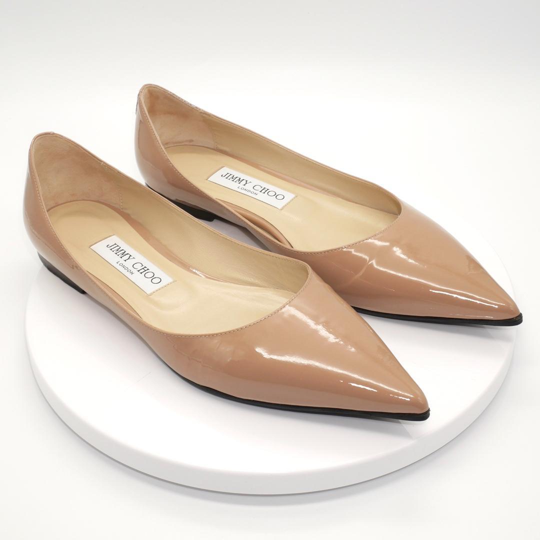 37.5　JIMMY CHOO　ジミーチュウ　フラット　ベージュ　ゴールドロゴ
