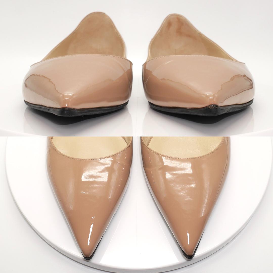 37.5　JIMMY CHOO　ジミーチュウ　フラット　ベージュ　ゴールドロゴ