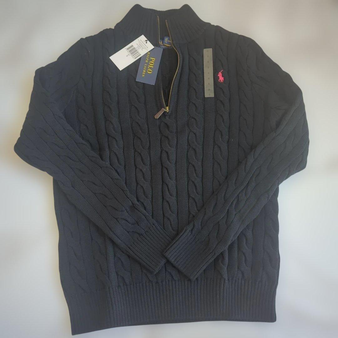 【新品】ポロラルフローレン ハーフジップ ケーブルニット ブラック S