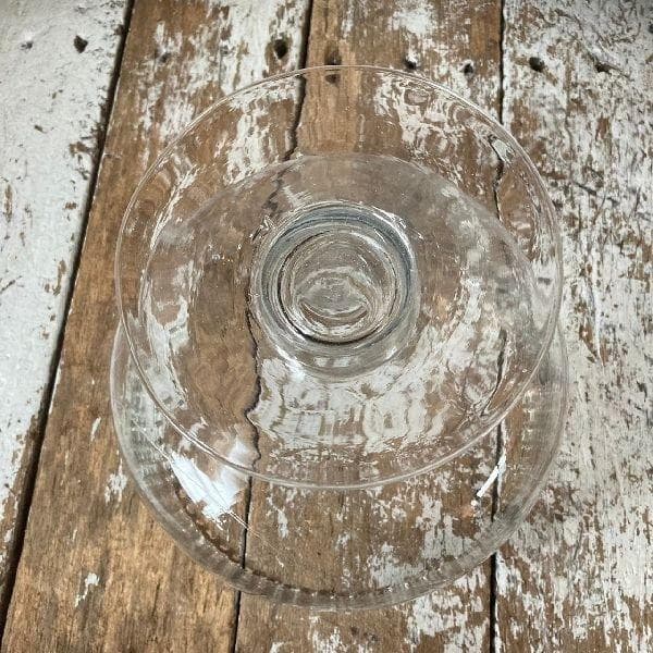 ヴィンテージ 波縁 気泡 ガラス 脚付 金魚鉢 古硝子 めだか鉢 磨りガラス